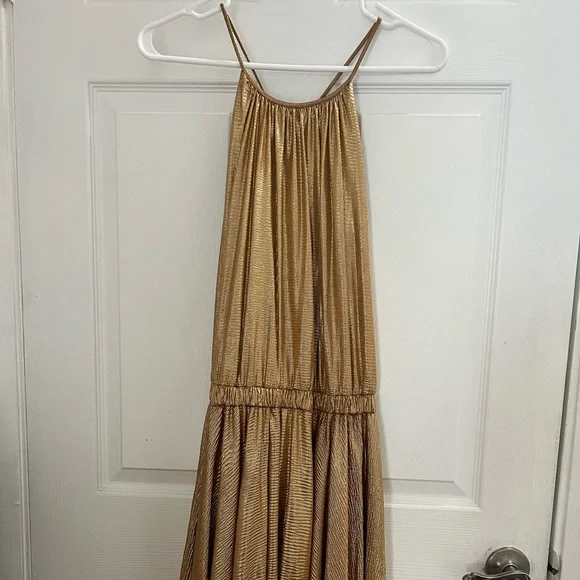 Halston Heritage | Dresses | Halston Heritage Gold Metallic Halter Dress |  Poshmark